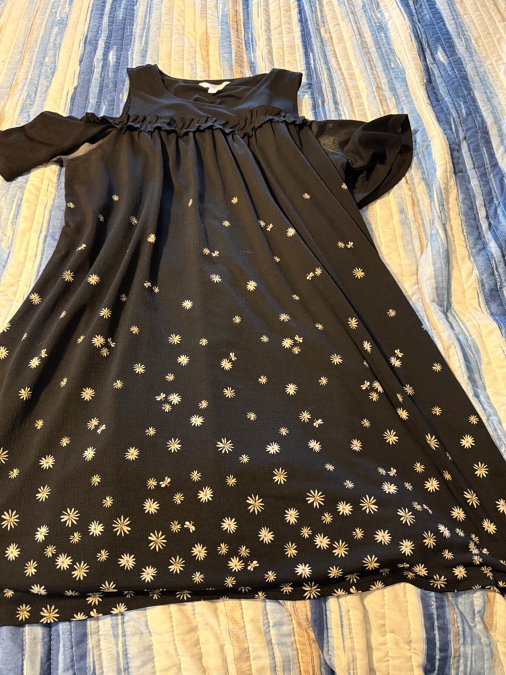 LC Lauren Conrad Black Floral Cold-Shoulder Dress
